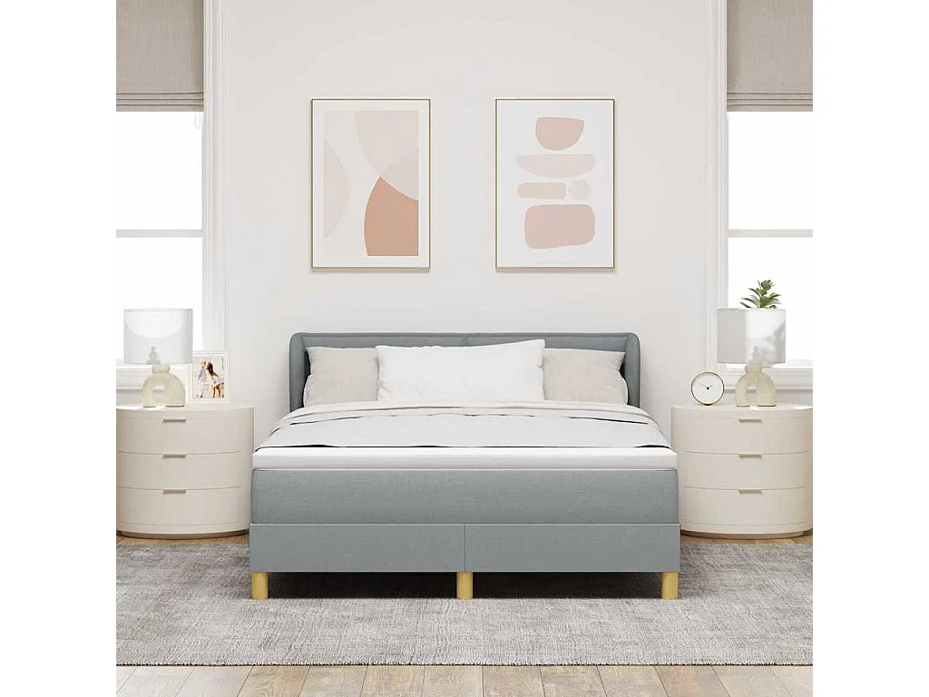 Cadre de lit avec Matelas Crème 90x200 cm Tissu Gris clair