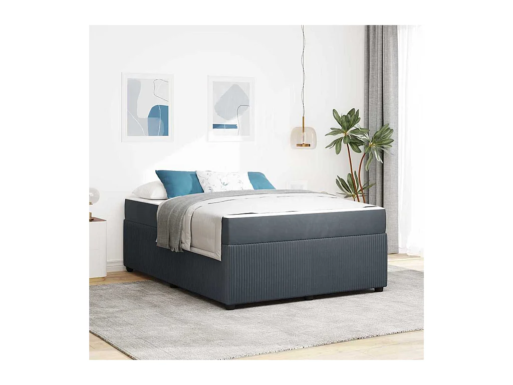 Cadre de lit avec matelas Gris foncé 140 x 200 cm Velours