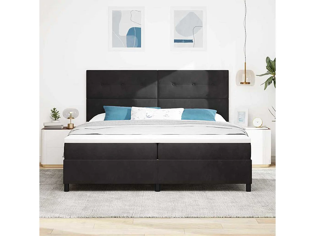 Cama tipo Box Spring con colchón Negro 200 x 200 cm Terciopelo