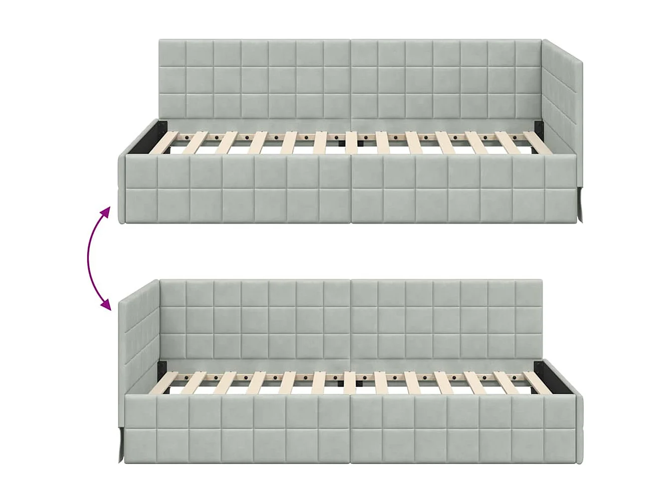 Estructura de cama en esquina Gris claro 100 x 200 cm