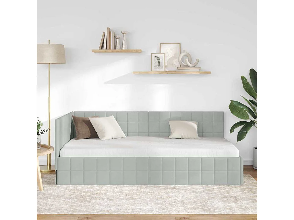 Cadre de lit d'angle Gris clair 100 x 200 cm Velours