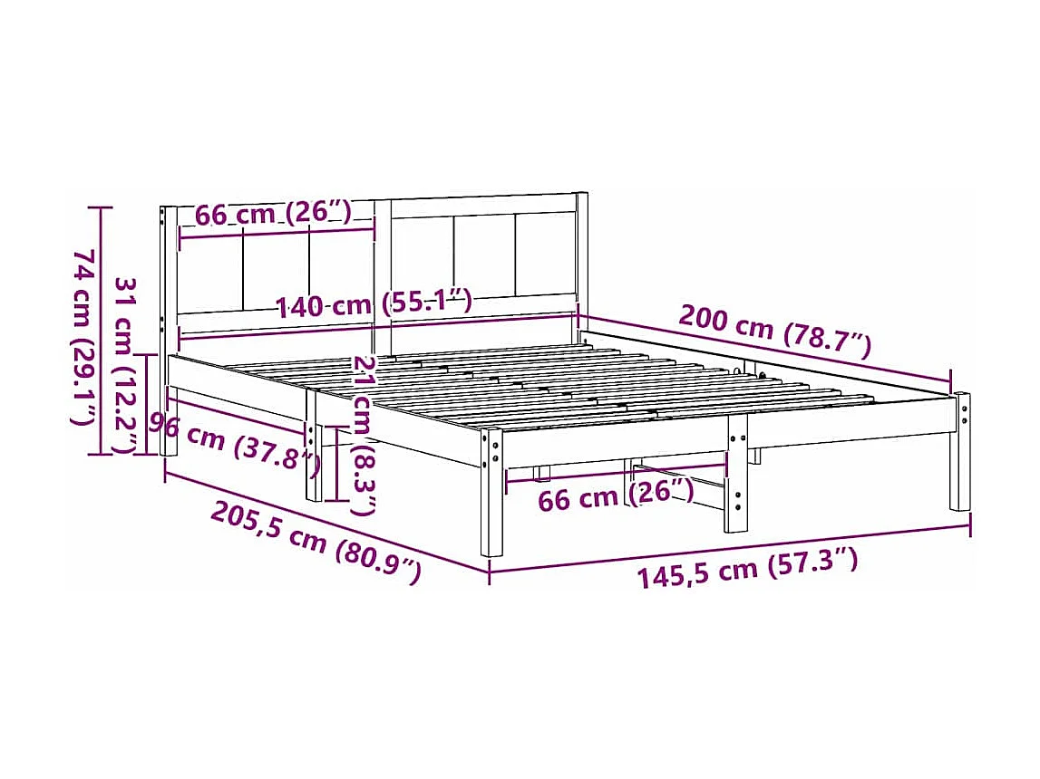 Estrutura da Cama Branco 140 x 200 cm Madeira de pinho maciça