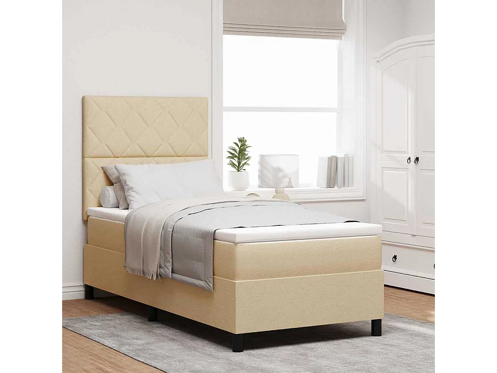 Cadre de lit avec matelas Crème 100 x 200 cm tissu
