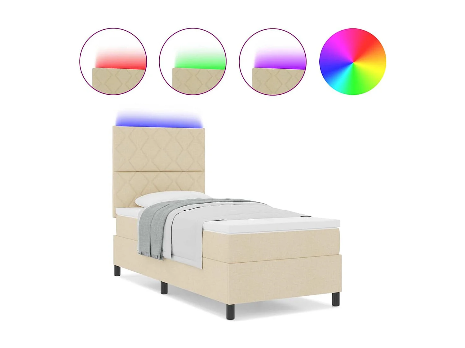 Cadre de lit avec matelas Crème 100 x 200 cm tissu