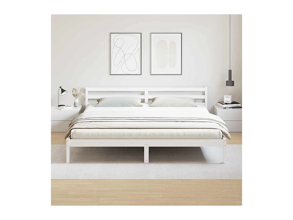 Cama com cabeceira Branco 220 x 180 cm Madeira de pinho maciça