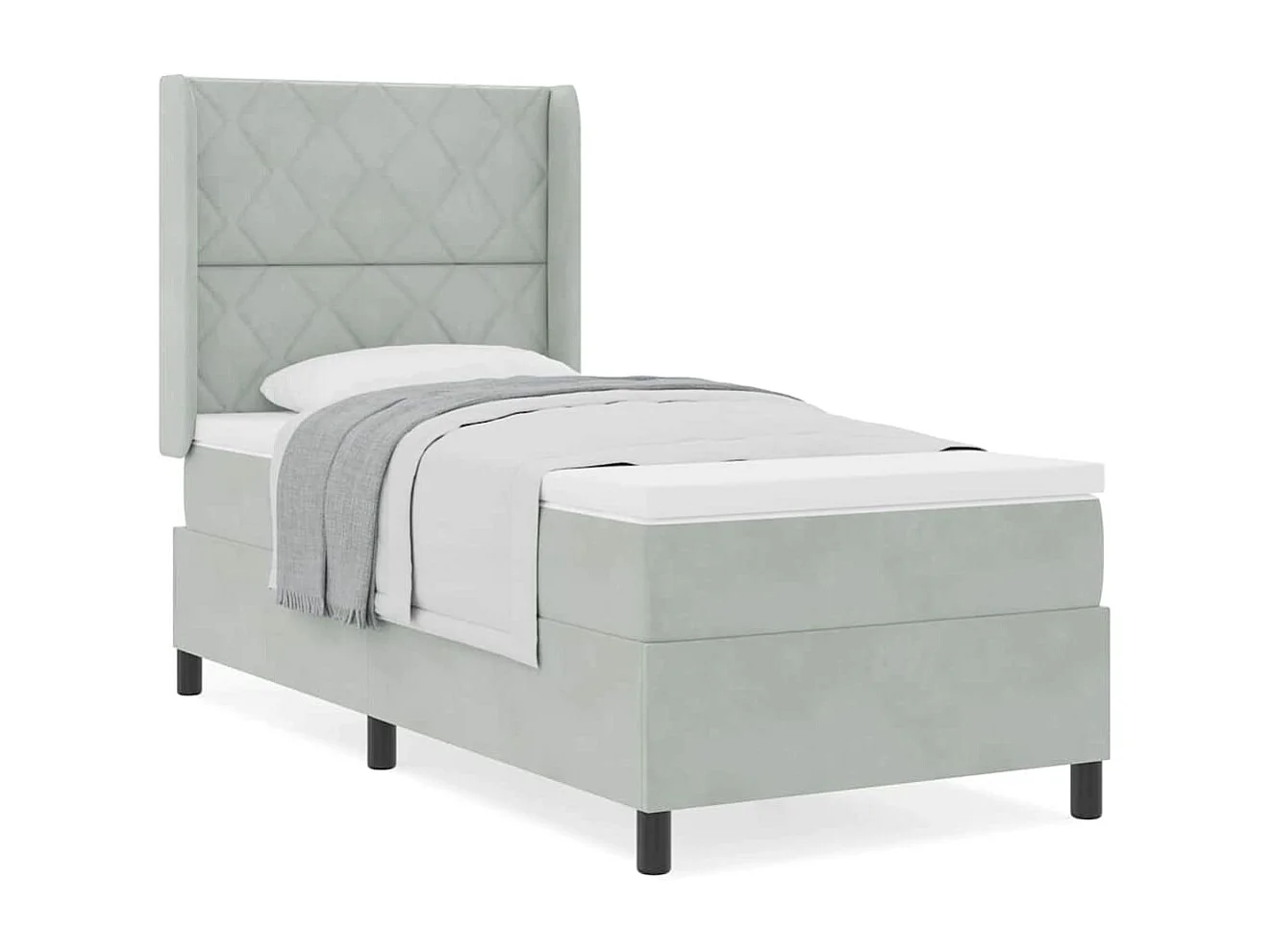 Cama tipo Box Spring Gris claro 90 x 190 cm Terciopelo