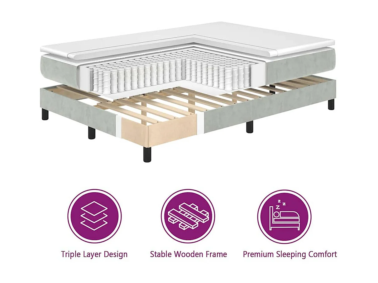 Cama tipo Box Spring Gris claro 90 x 190 cm Terciopelo