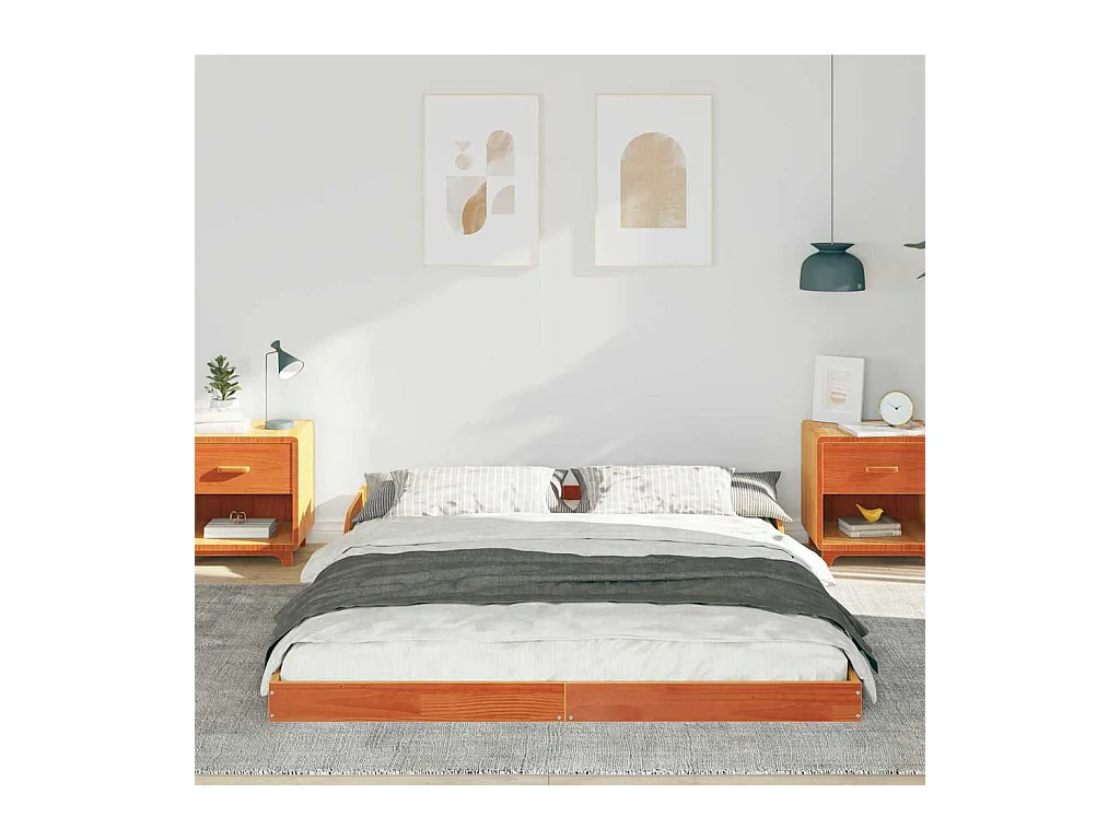 Cadre de lit Marron cire 140 x 220 cm Bois massif en pin