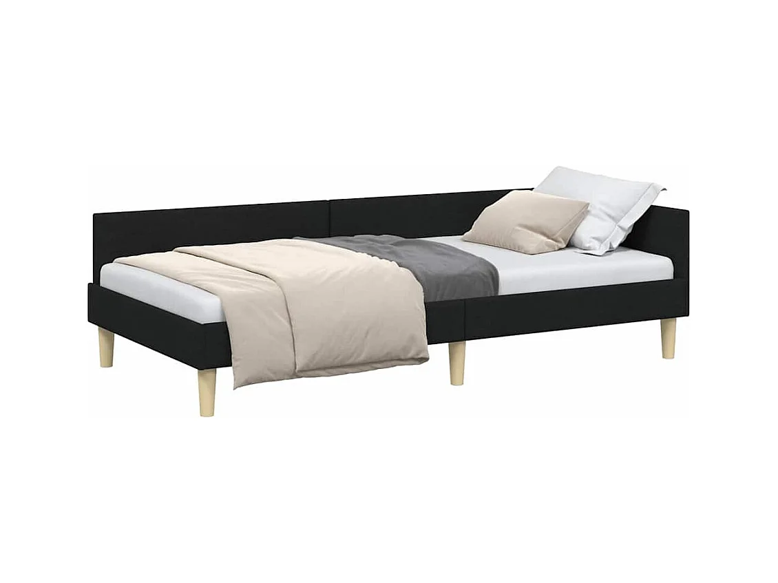 Cadre de lit d'angle Noir 90 x 200 cm Tissu et bois reconstitué