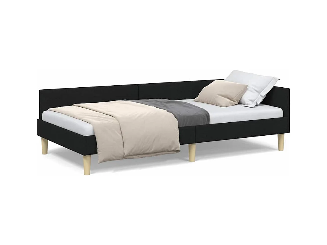 Cadre de lit d'angle Noir 90 x 200 cm Tissu et bois reconstitué