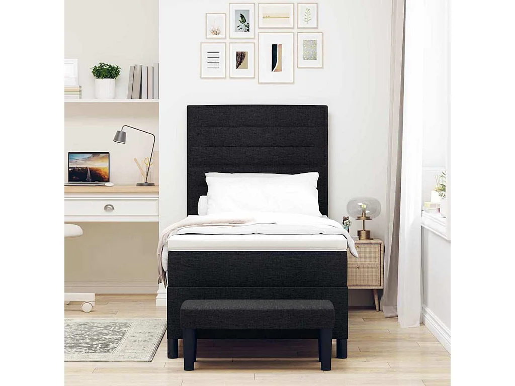 Cama tipo Box Spring con colchón Negro 90 x 190 cm tela
