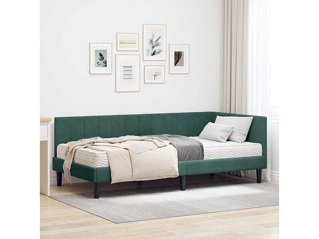 Cadre de lit d'angle Vert foncé 90 x 200 cm Velours