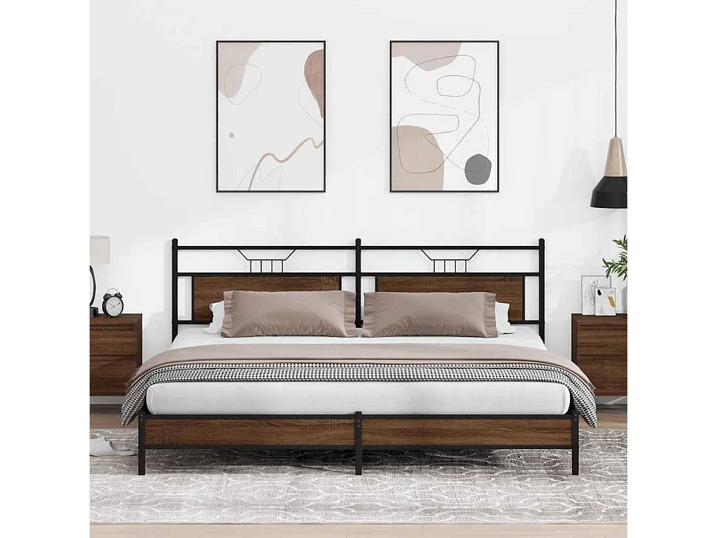Cadre de lit en métal sans matelas chêne marron 193x201 cm