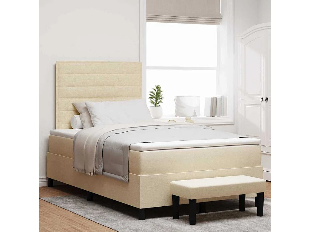 Cadre de lit avec matelas Crème 120 x 200 cm tissu