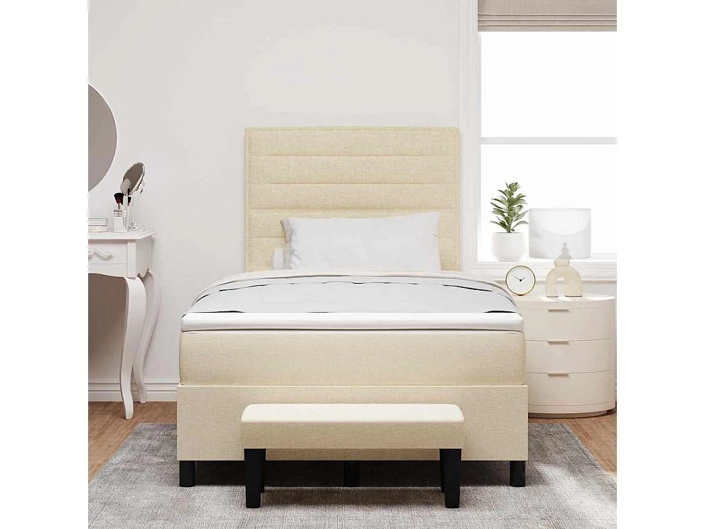 Cadre de lit avec matelas Crème 120 x 200 cm tissu