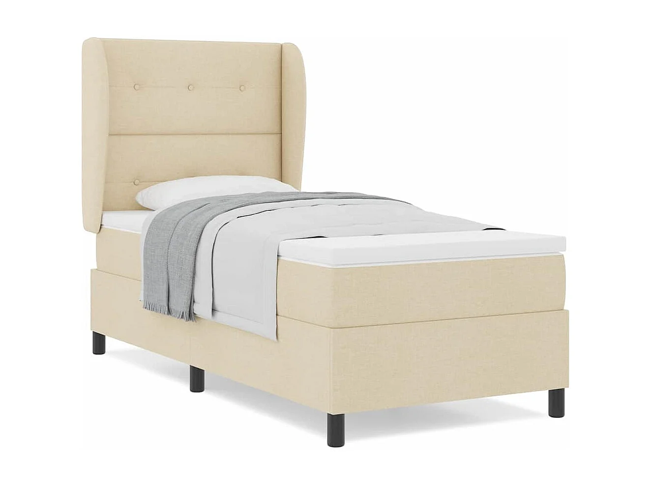 Cama tipo Box Spring con colchón Crema 90 x 200 cm tela