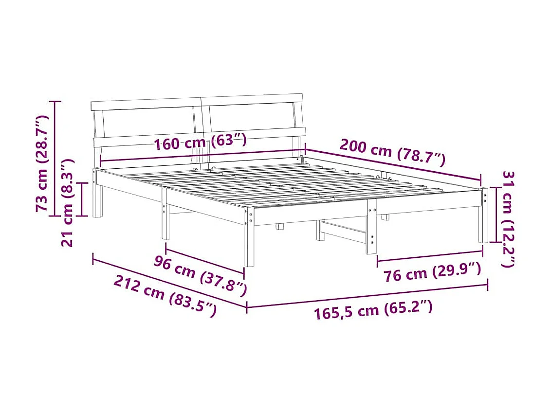 Bedframe met hoofdeinde Wit 160 x 200 cm Massief grenenhout