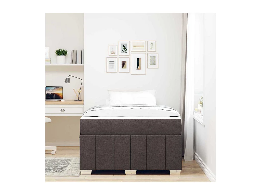 Cadre de lit avec matelas Marron foncé 120 x 200 cm tissu