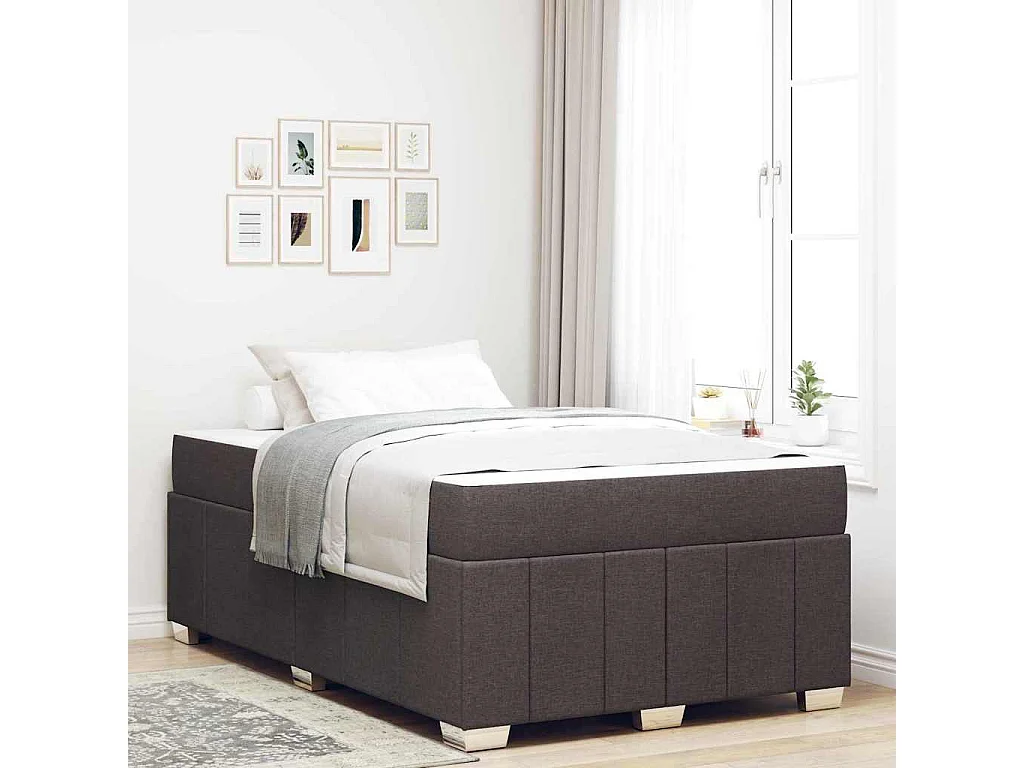 Estructura de cama con colchón Marrón oscuro 120 x 200 cm tela