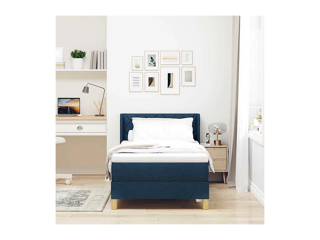 Cadre de lit avec matelas Bleu 100 x 200 cm tissu