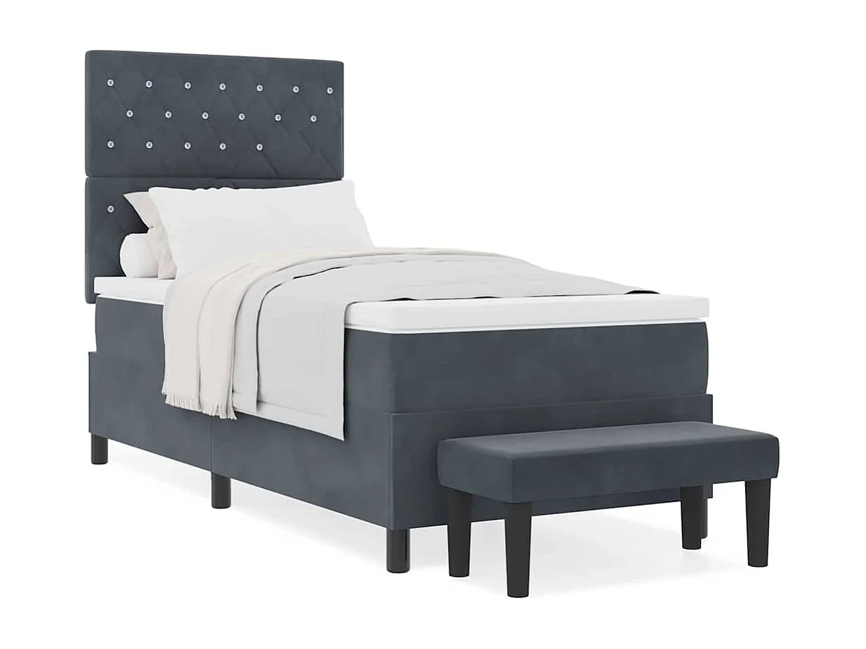 Cama tipo Box Spring Gris oscuro 90 x 190 cm Terciopelo