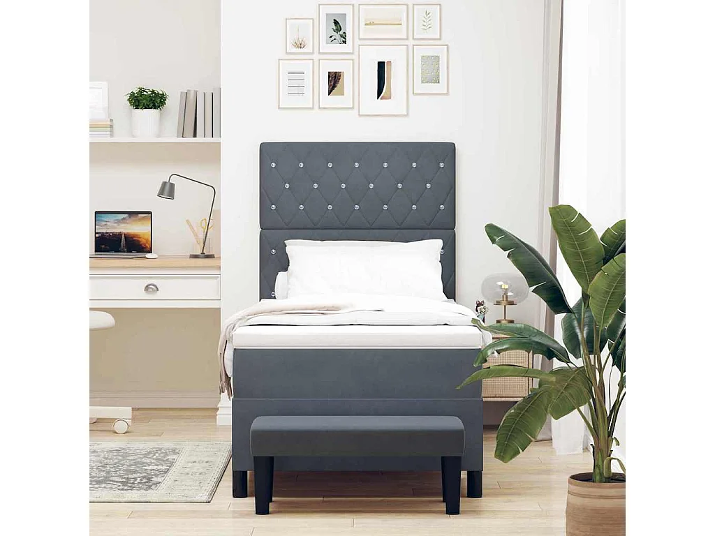 Cama tipo Box Spring Gris oscuro 90 x 190 cm Terciopelo