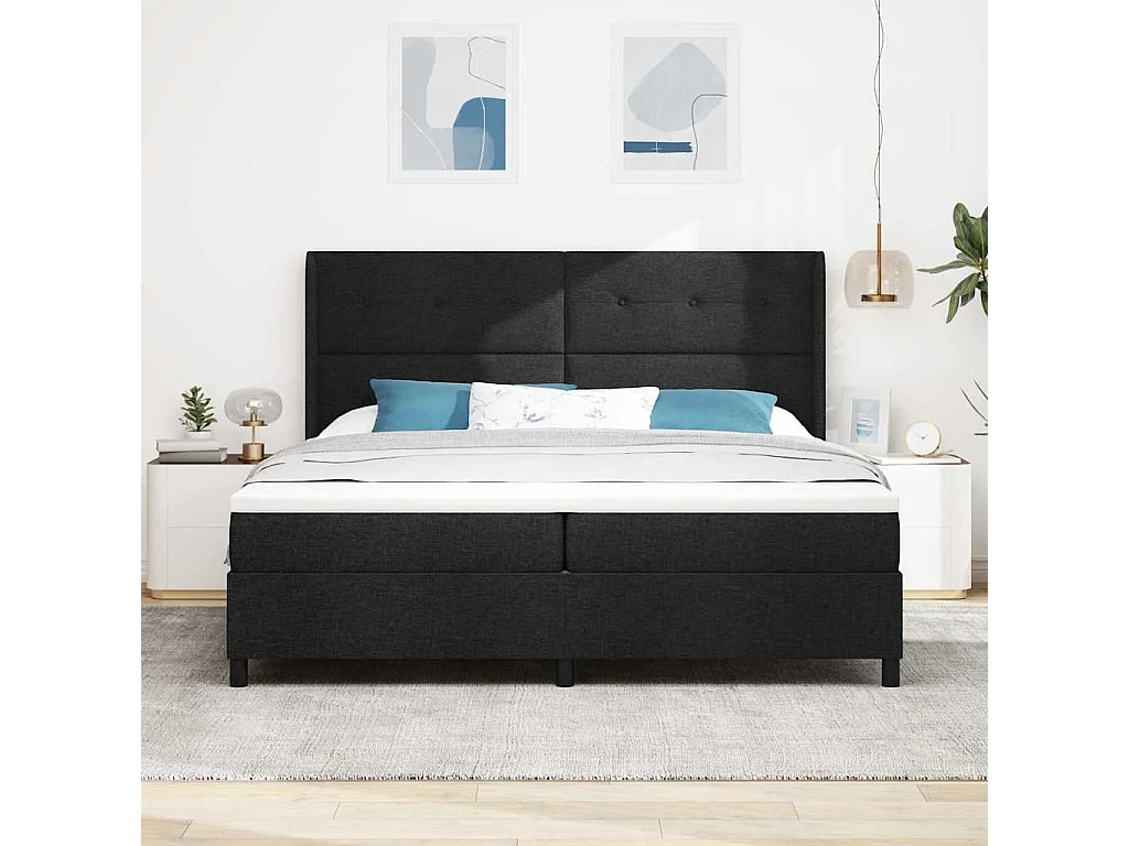 Cadre de lit avec matelas Noir 200 x 200 cm tissu