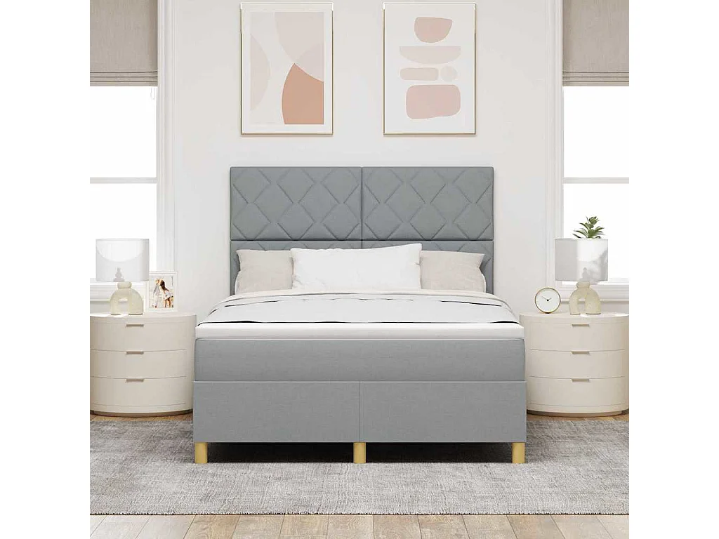 Cama tipo Box Spring con cabecera Gris claro 160 x 200 cm tela
