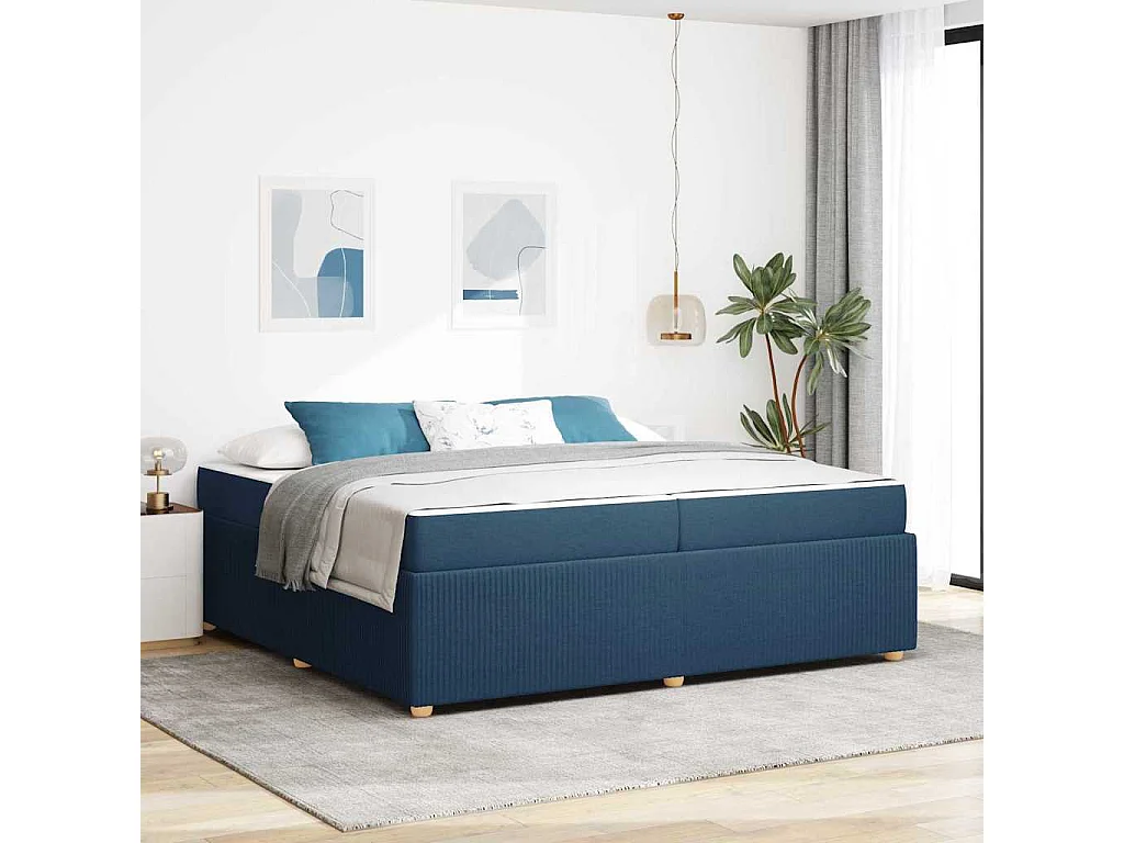 Estructura de cama con colchón Azul 200 x 200 cm tela