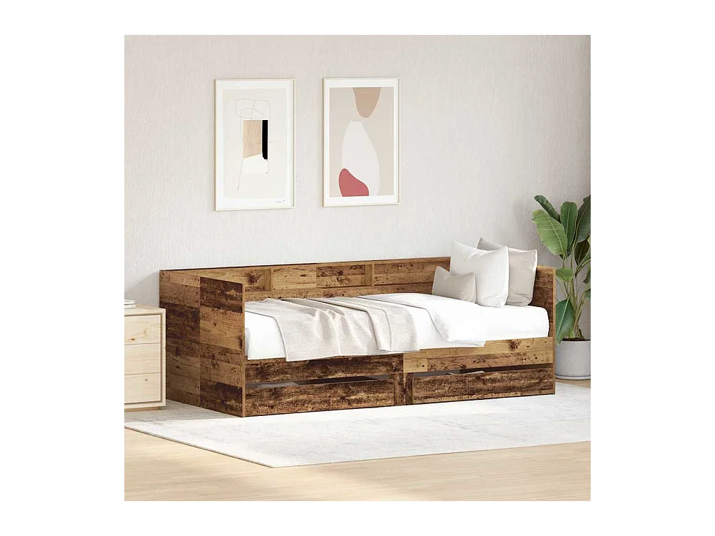 Marco de diván con cajones Madera vieja 90 x 190 cm