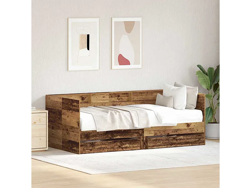 Cadre de lit de jour avec tiroirs Bois ancien 90 x 190 cm