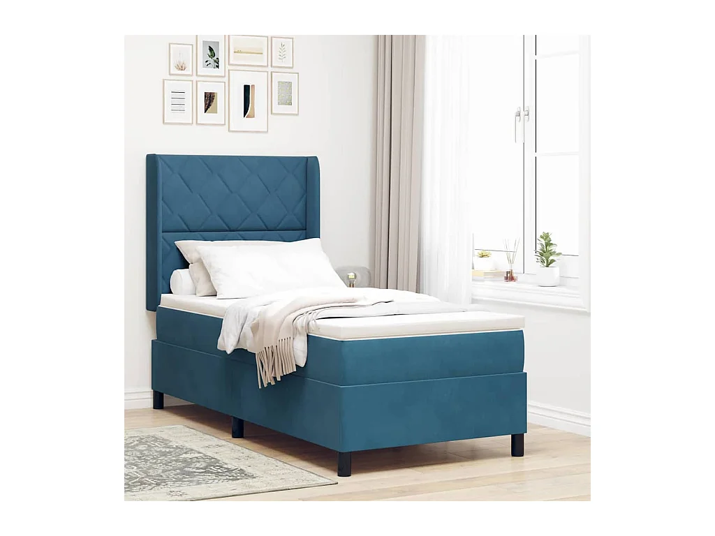 Cadre de lit avec Matelas LED Bleu 90 x 200 cm Velours