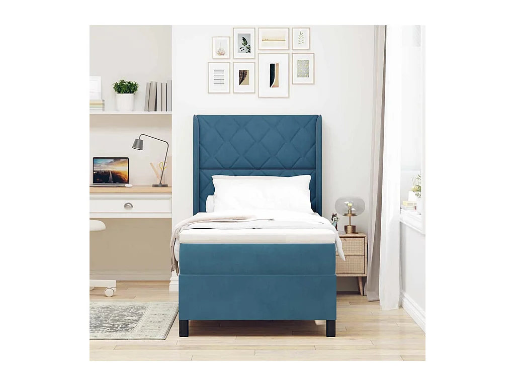 Cadre de lit avec Matelas LED Bleu 90 x 200 cm Velours