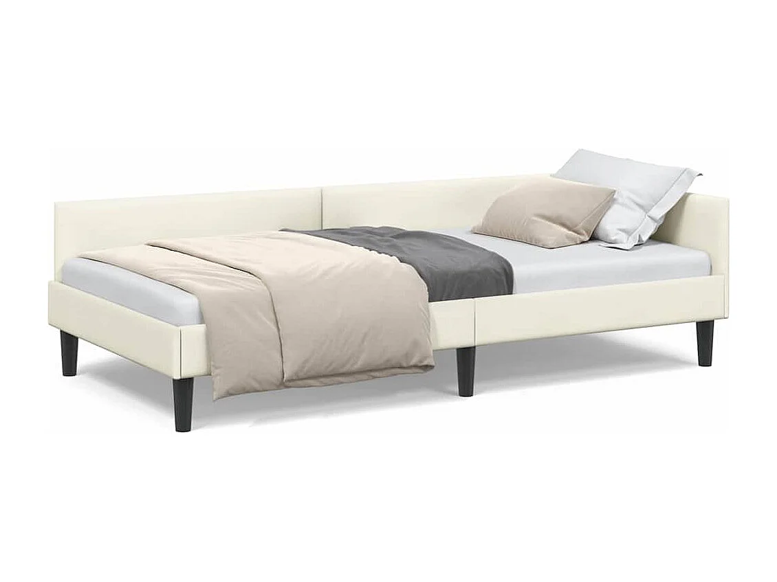 Hoekbedframe Crème 90 x 200 cm Velours en gemanipuleerd hout