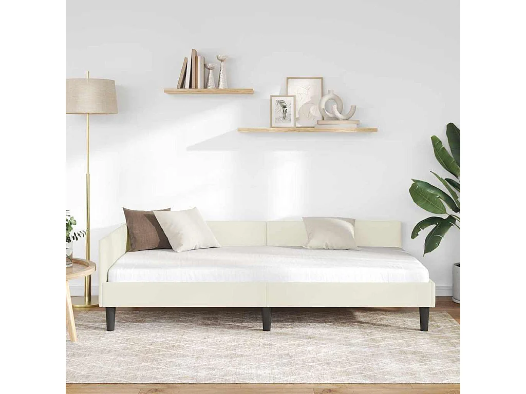 Hoekbedframe Crème 90 x 200 cm Velours en gemanipuleerd hout