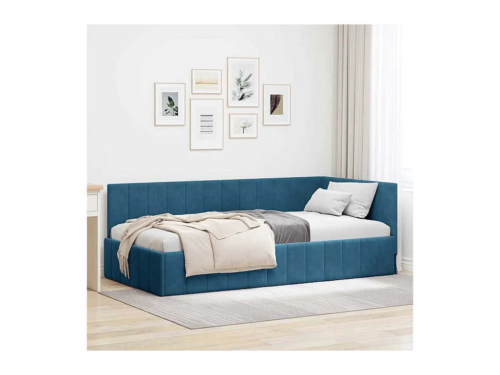 Cadre de lit d'angle avec tête de lit Bleu 90 x 200 cm Velours
