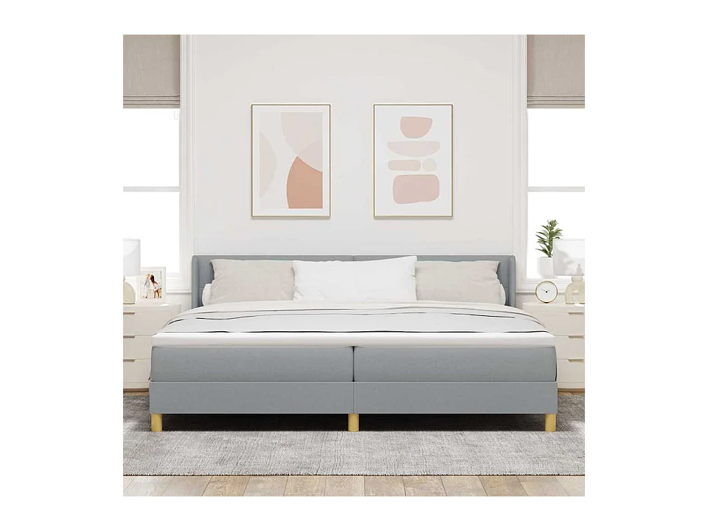 Cadre de lit avec matelas Gris clair 200 x 200 cm tissu