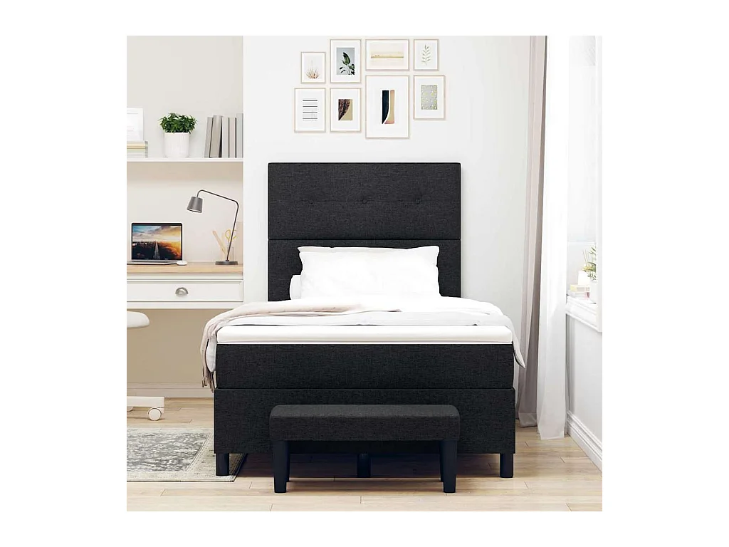 Cadre de lit avec matelas Noir 120 x 190 cm tissu