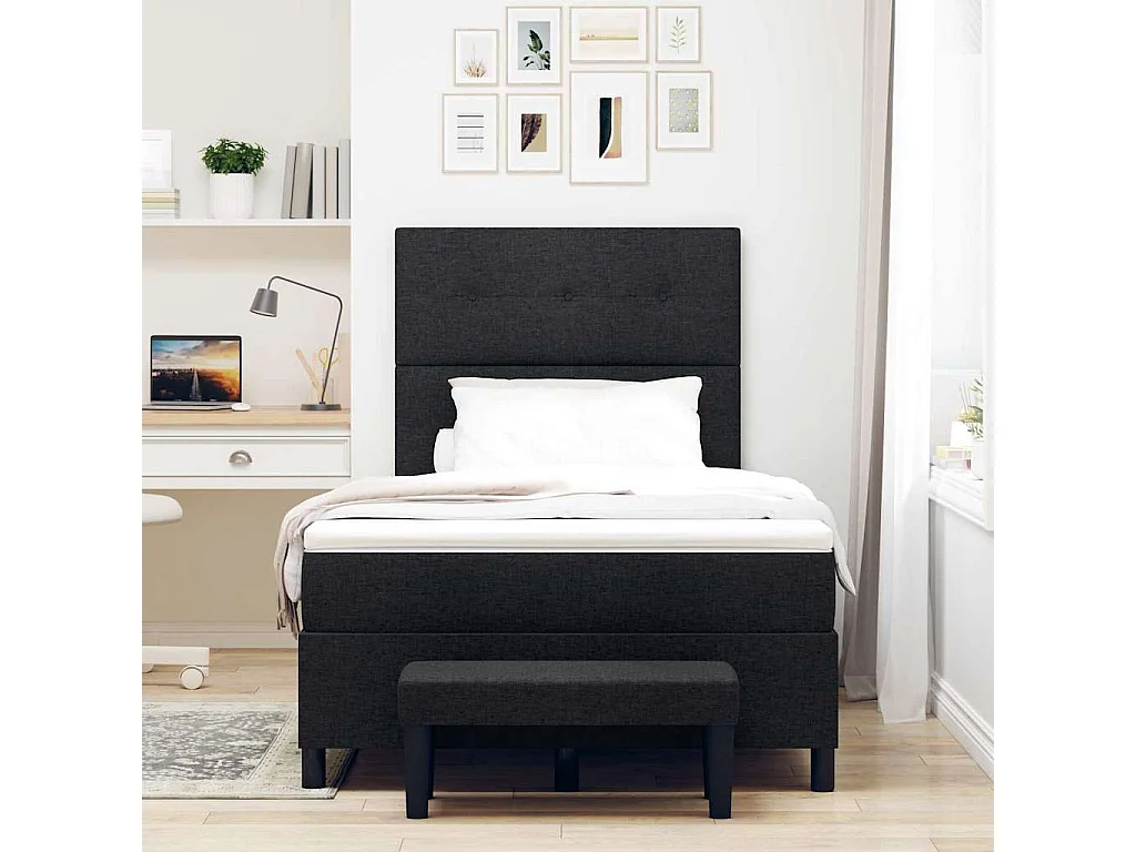 Cama Box com colchão com cabeceira Preto 120 x 190 cm tecido
