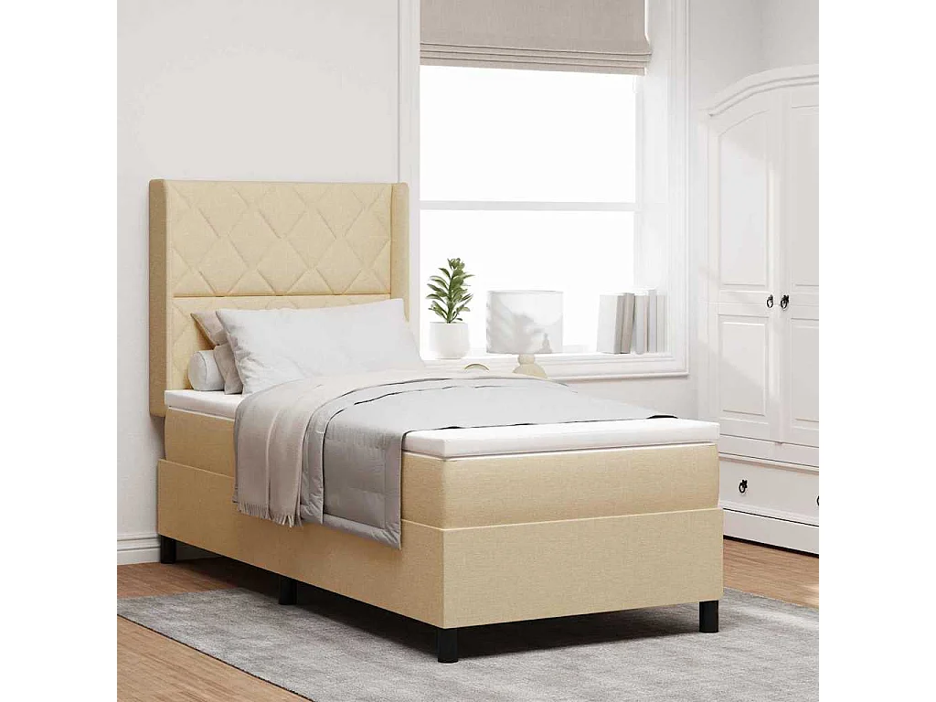 Cadre de lit avec matelas Crème 100 x 200 cm tissu