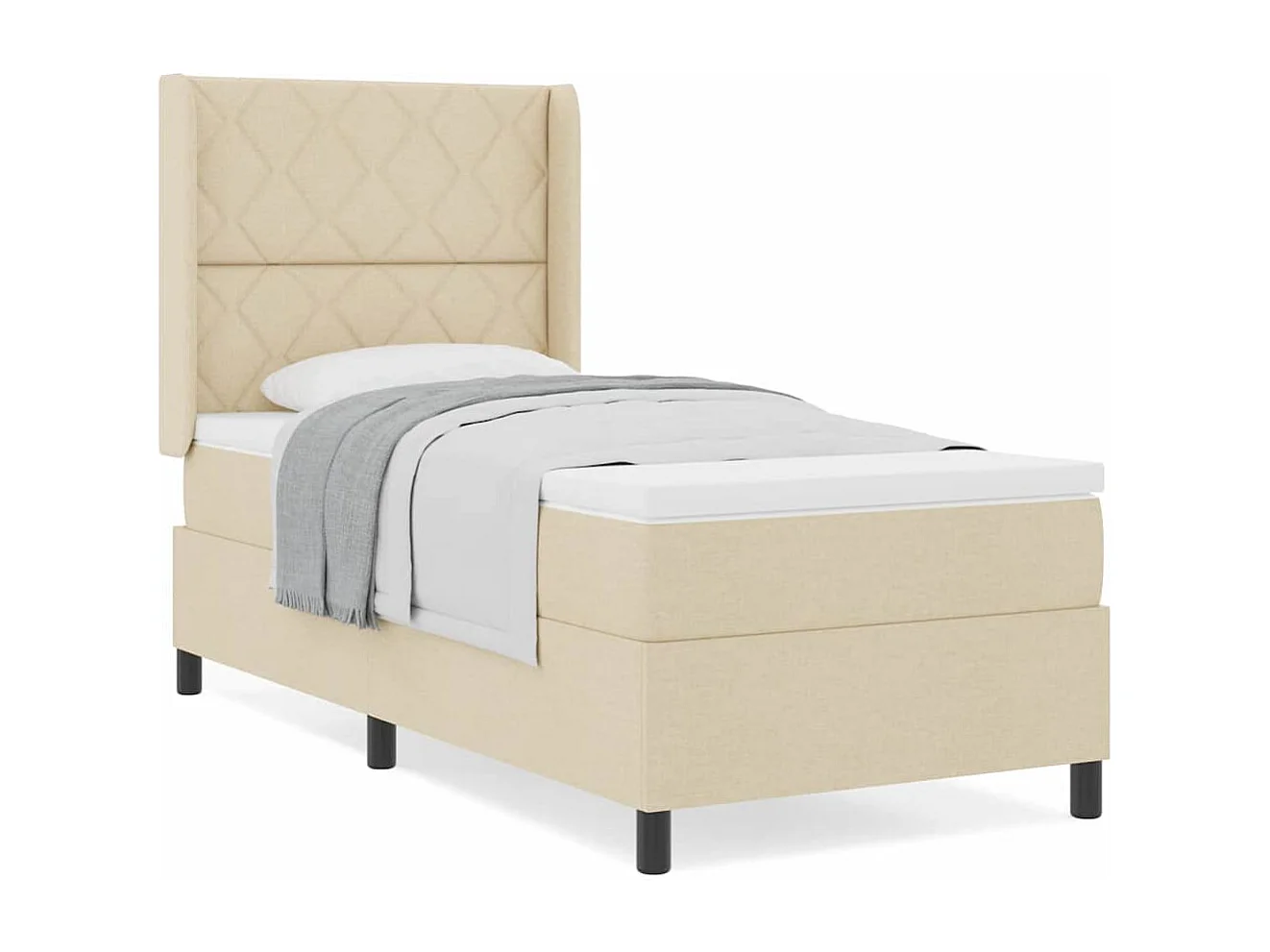 Cadre de lit avec matelas Crème 100 x 200 cm tissu