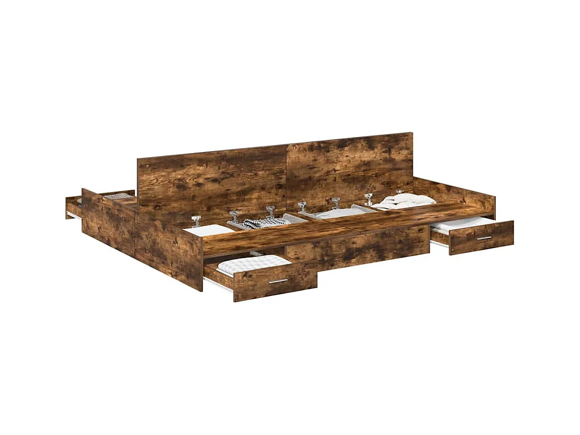 Cadre de lit avec rangement avec tiroir Chêne fumé 135 x 190 cm