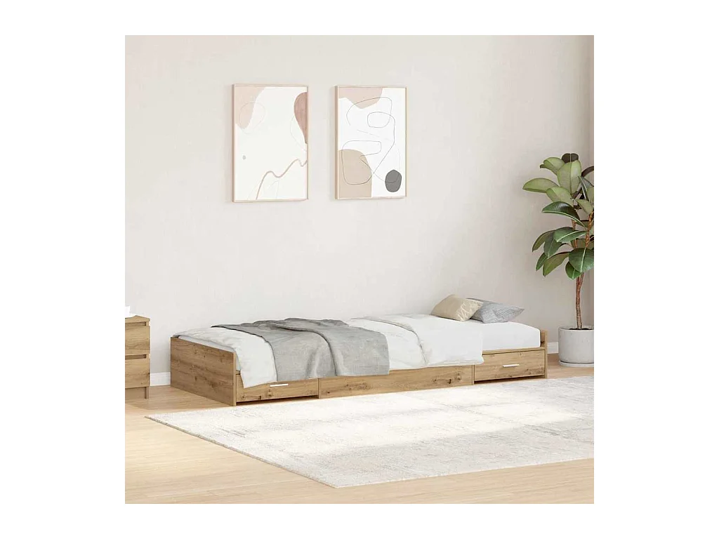 Opbergbedframe met hoofdeinde Artisan Eiken 100 x 200 cm Bewerkt hout