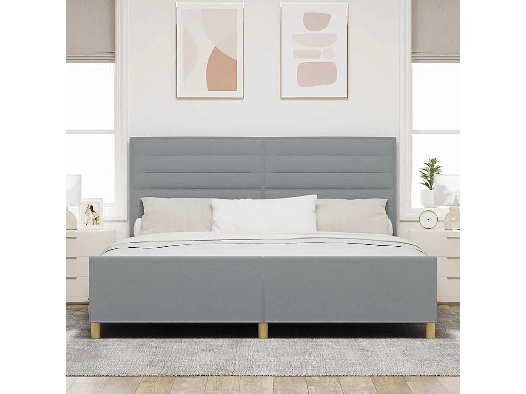 Estructura de cama con cabecera Gris claro 200 x 200 cm tela