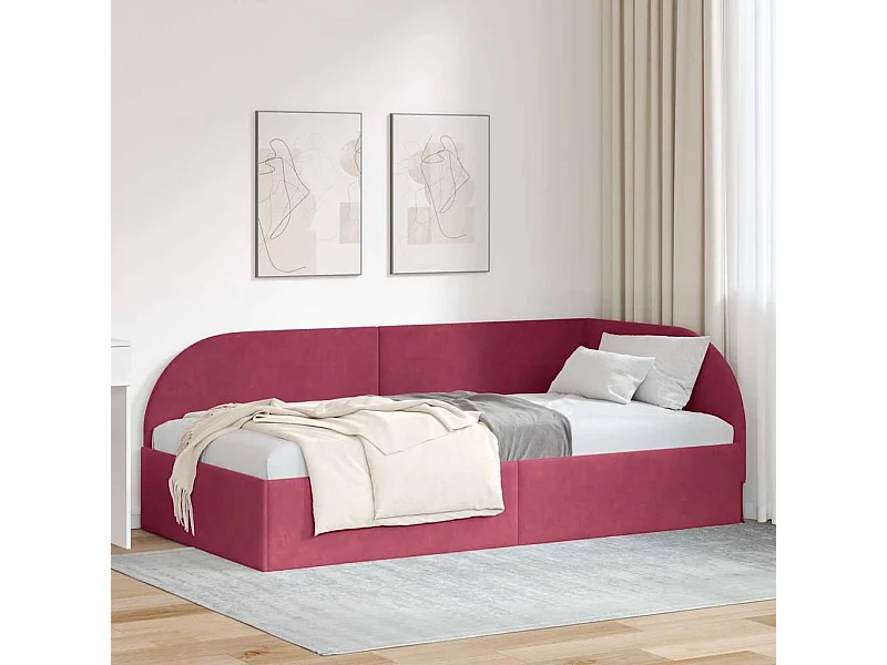 Estrutura de Cama de Canto vermelho tinto 90 x 200 cm Veludo