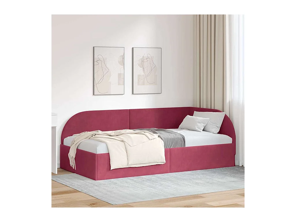 Cadre de lit d'angle Rouge bordeaux 90 x 200 cm Velours