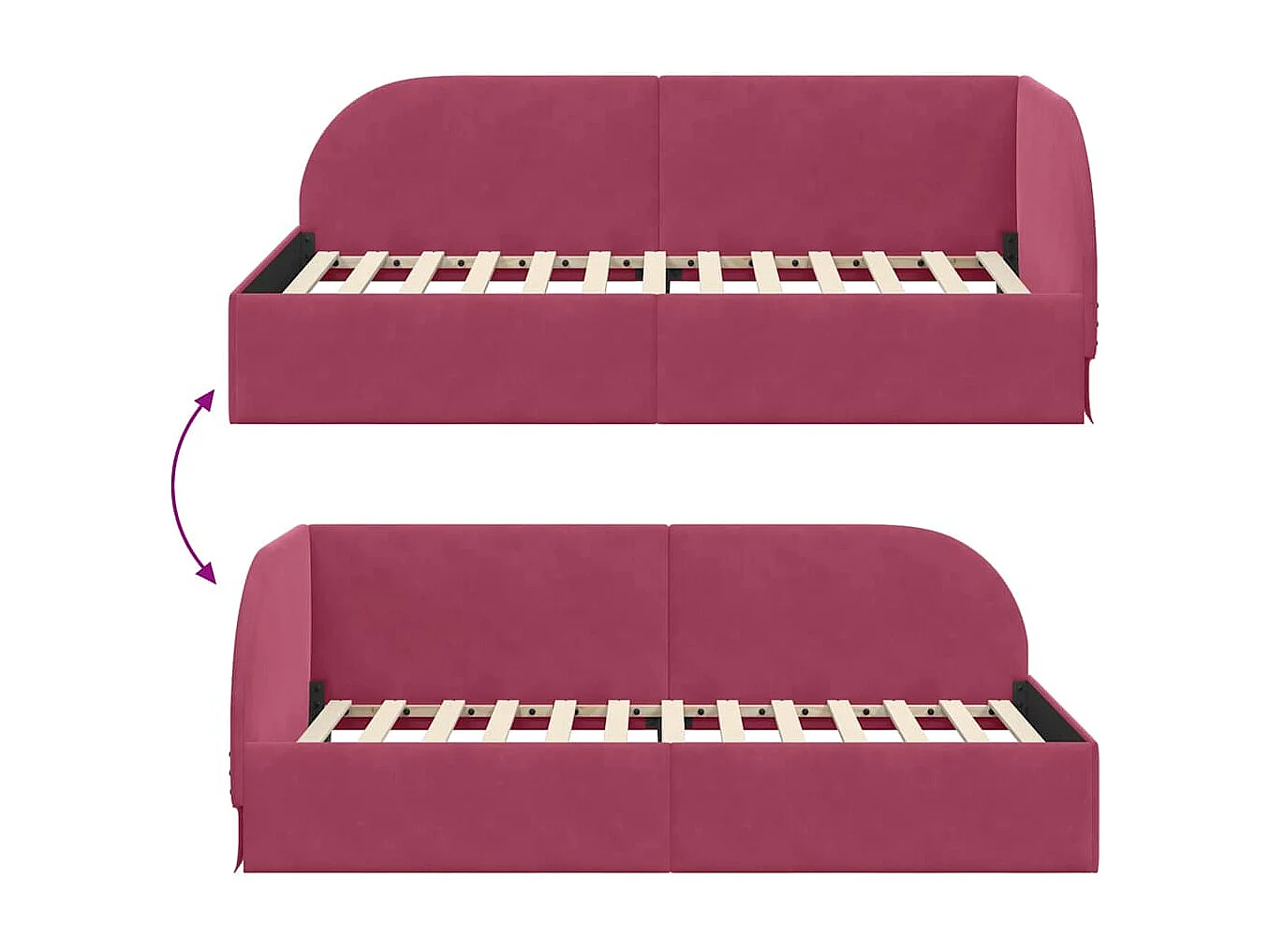 Cadre de lit d'angle Rouge bordeaux 90 x 200 cm Velours