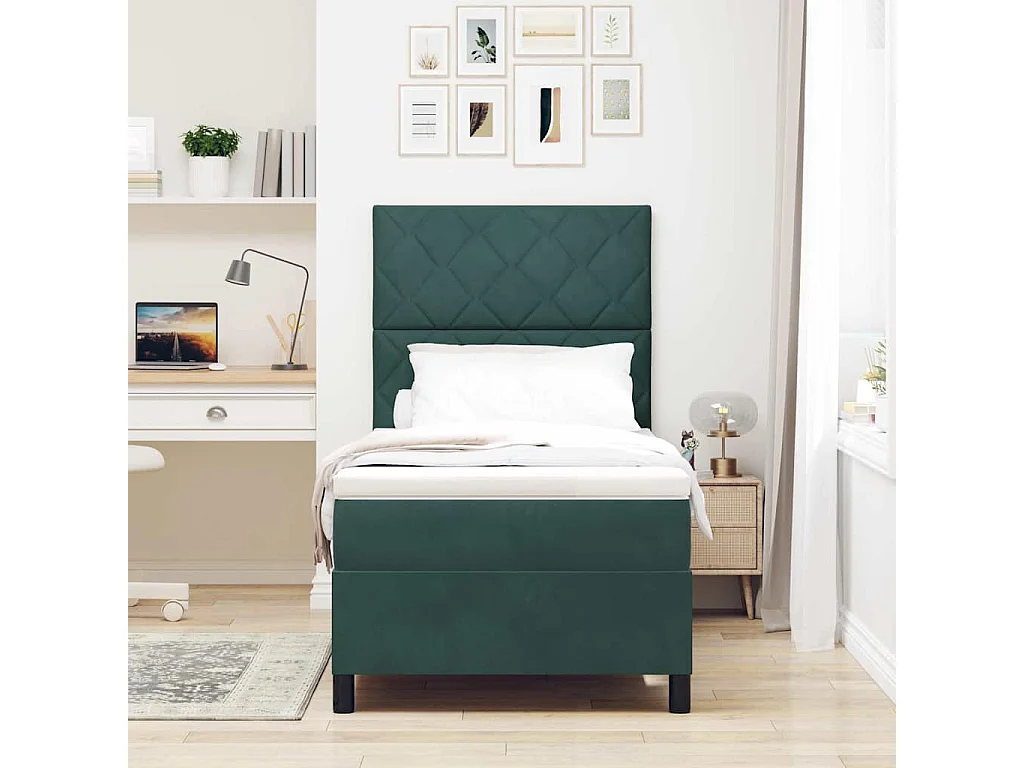 Cama tipo Box Spring Verde oscuro 100 x 200 cm Terciopelo