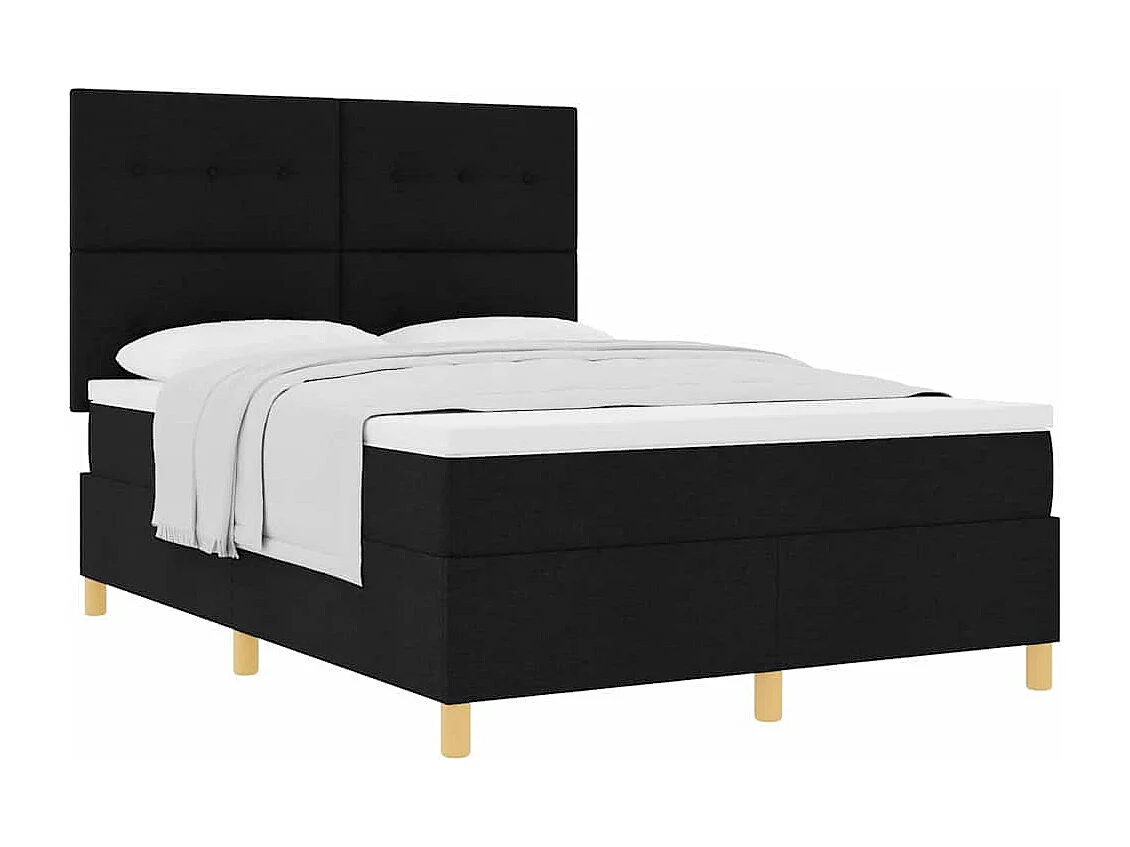 Cama tipo Box Spring con cabecera Negro 140 x 200 cm tela