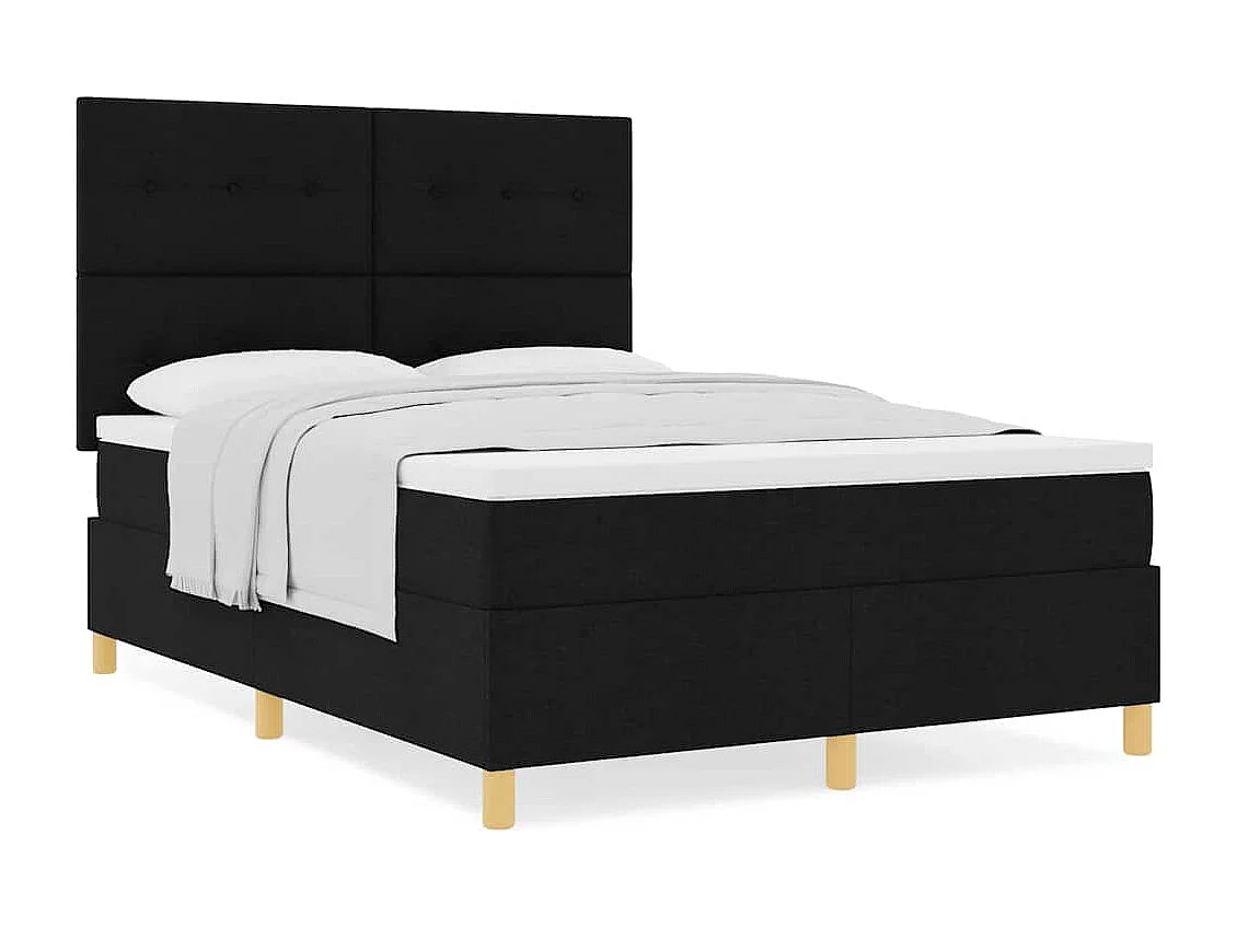 Cama tipo Box Spring con cabecera Negro 140 x 200 cm tela